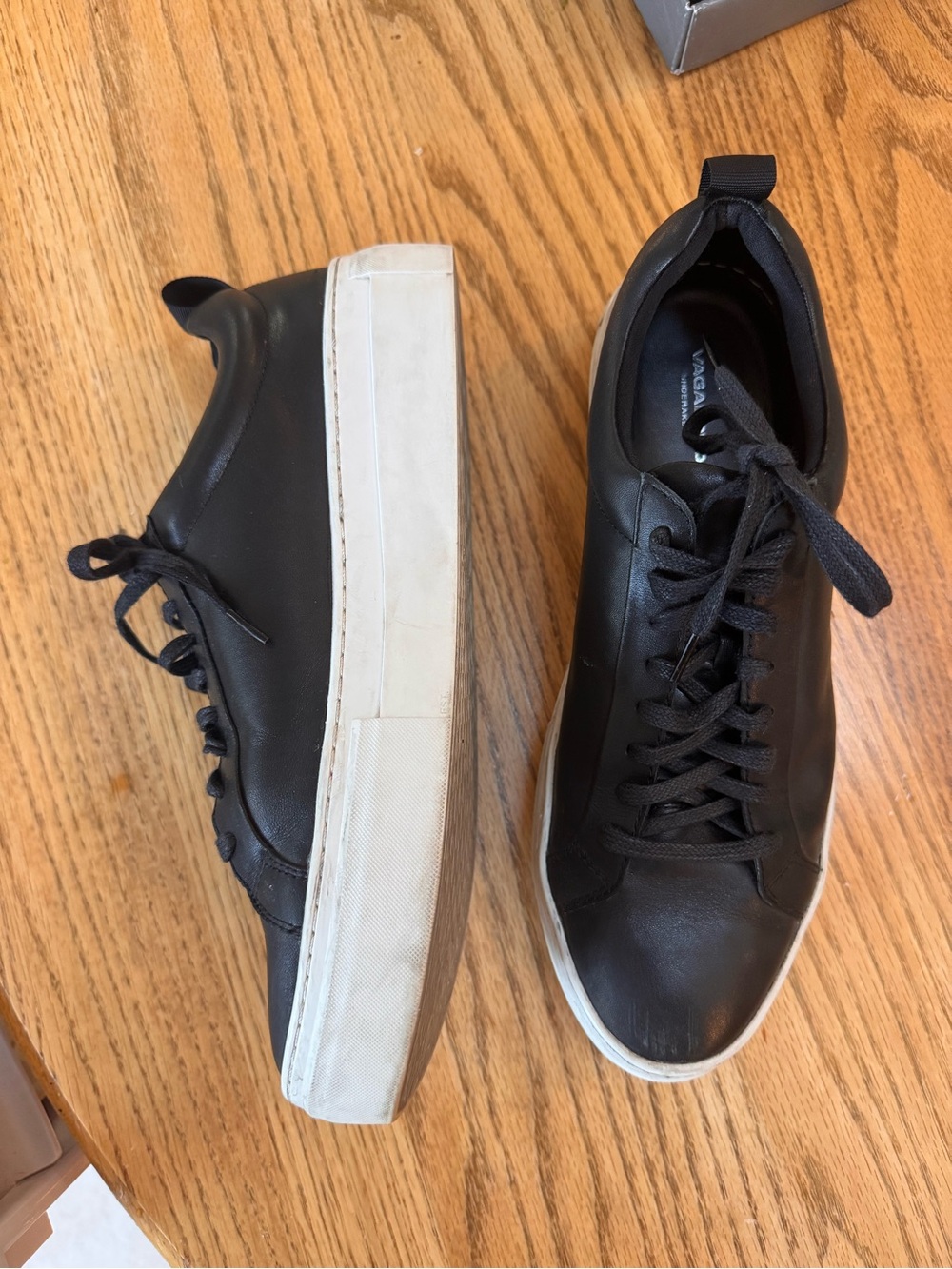 Vagabond Black Leather Platform Sneakers with White Sole